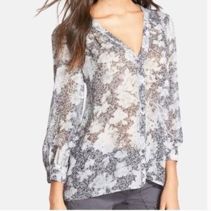 Joie Silk Sheer Floral Long Sleeve Button Down Blouse- Size Small